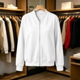 thumbnail image 5 of Women's Bomber Jacket, Zip-up Casual Coat, Ribbed Collar Outerwear, Spring Fall Lightweight Jacket, Sporty Baseball Style Top, Long Sleeve Track Jacket with Pockets., 5 of 7