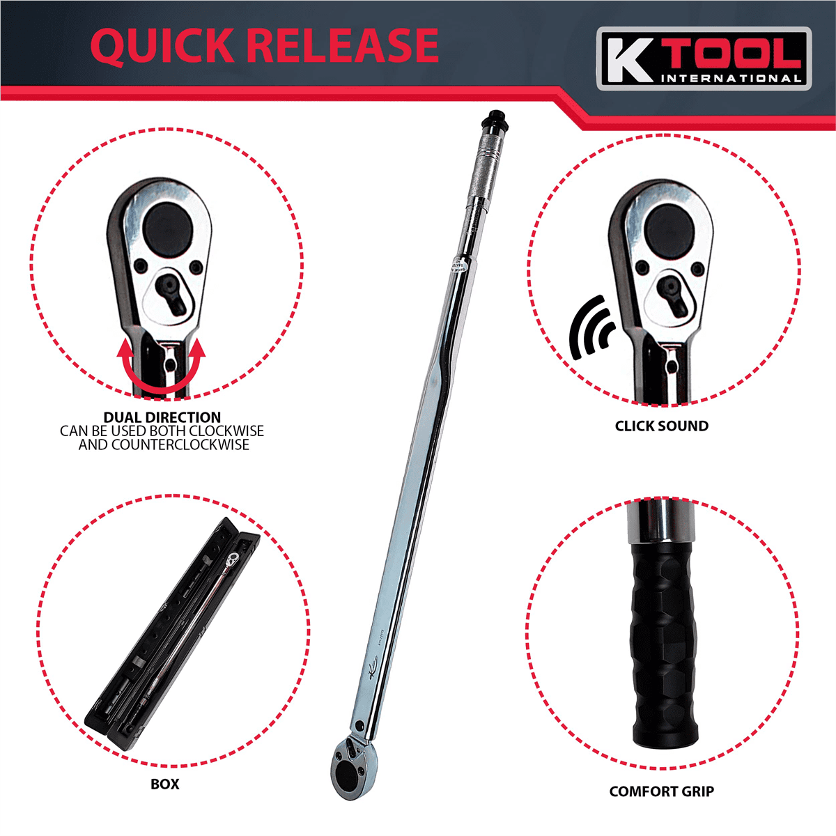 K-Tool 72176A 3/4" Drive 41" Long Adj Torque Wrench, 100-600 ft/lb