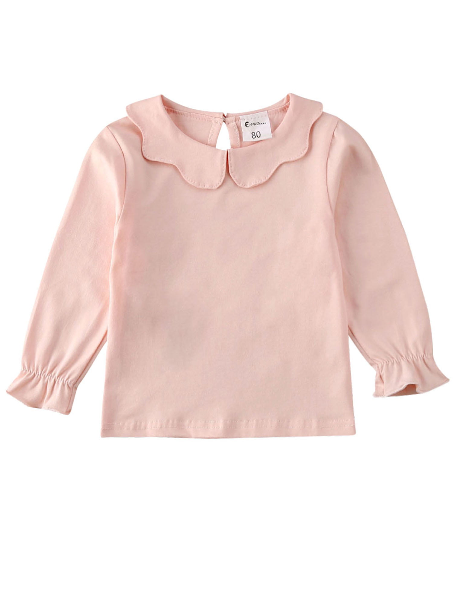 Baby Girl Kids Blouses Long Sleeves Solid Color Doll Collar T-Shirt Top Bottom