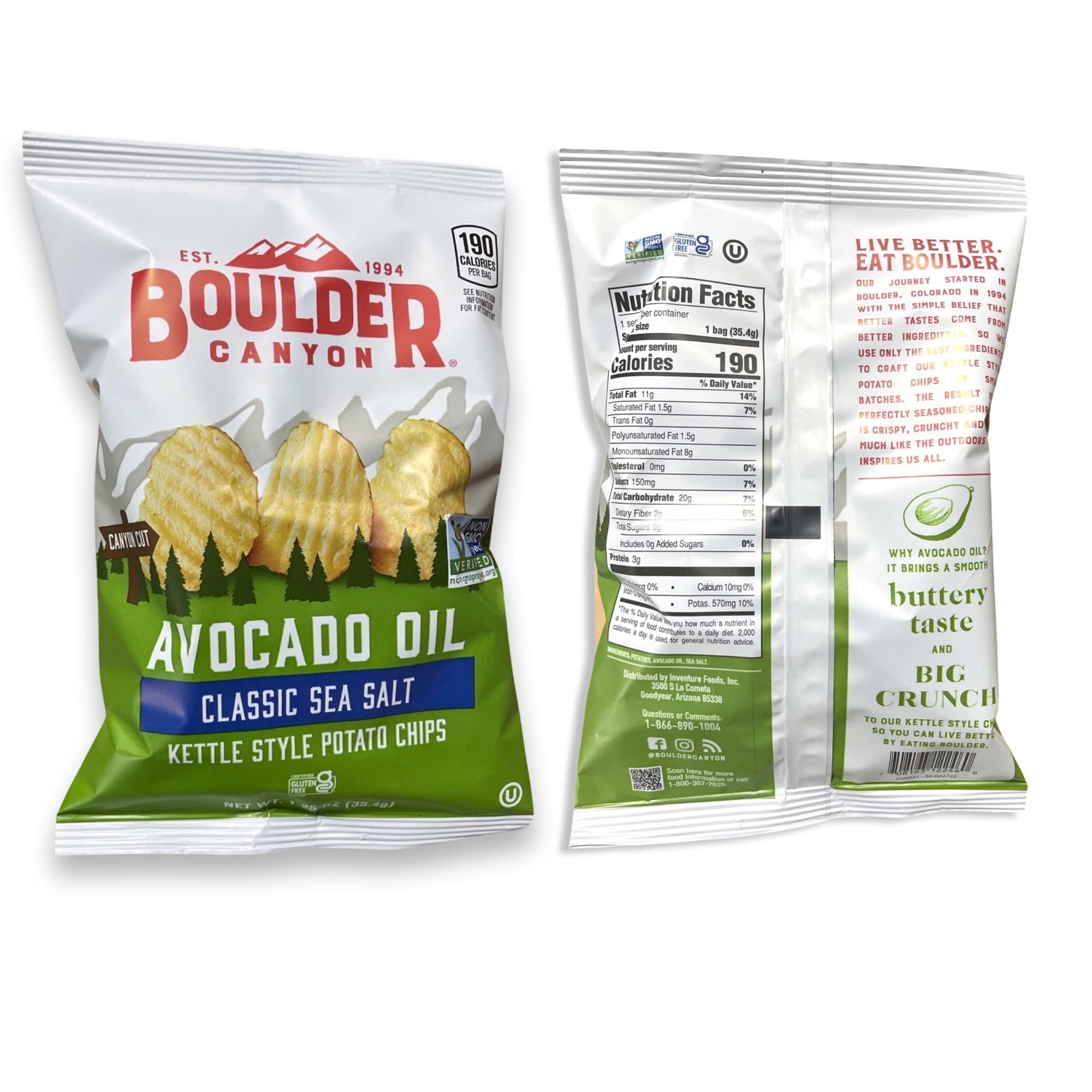 Boulder Canyon Single Serve Avocado Oil Chips, 1.25 oz |  20 Bags