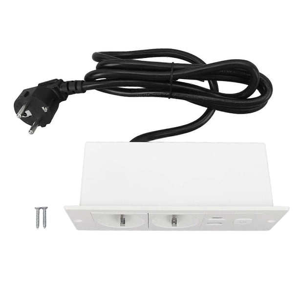 3 in 1 Recessed Power Strip, USB Type C Socket, Built-in Desktop Outlet with Switch and Cable for Countertop, Conference Table, Office, Home