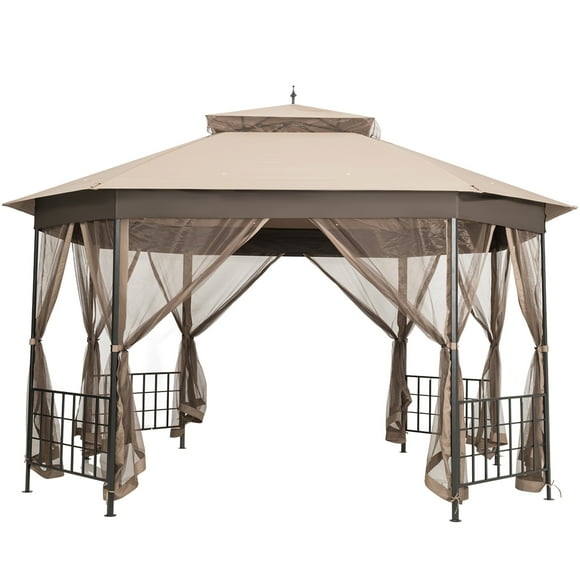 Patiojoy 10' x 12' Octagonal Canopy Tent Patio Gazebo Canopy Shelter W/ Mosquito Netting