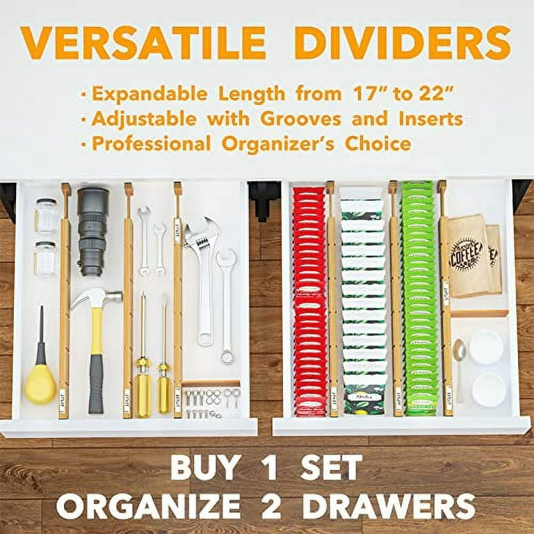 SpaceAid 4“ High Bamboo Deep Drawer Dividers with Labels, Kitchen Adjustable Drawer Organizers, Expandable Organization for Home, Office, Dressers
