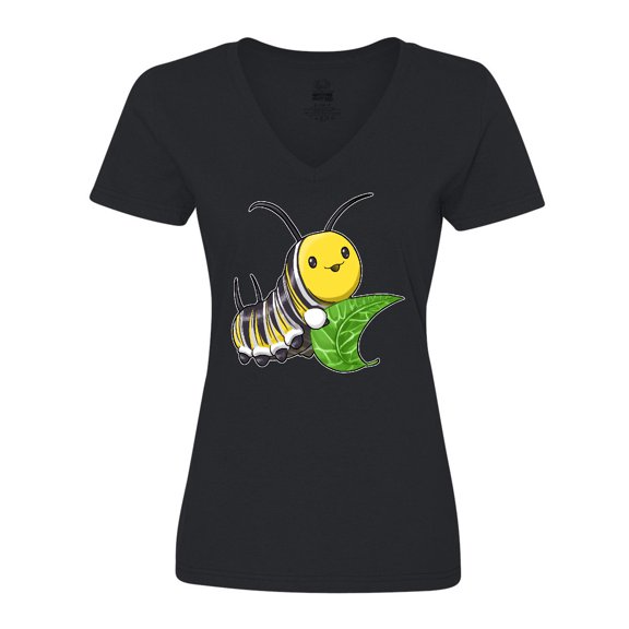 Inktastic Monarch Butterfly Caterpillar- Cute Baby Insect Women's V-Neck T-Shirt