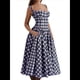 thumbnail image 1 of Vestido Elegante con Corsé para Mujer, Vestido Midi con Tirantes, Escote Bajo, Plisado y Fluido, Vestido de Fiesta con Bustier. Cuadros Azules S, 1 of 7