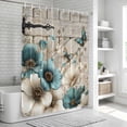 thumbnail image 6 of Teal Tulip Butterfly Shower Curtain, Waterproof Shower Curtains for Bathroom, Beige Turquoise Floral Farmhouse Wooden Washable Fabric Bathtub Curtain Set Bath Decor with 12 Hooks 72"x78", 6 of 8