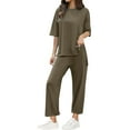 thumbnail image 2 of Bovxnpu Summer Casual Outfits For Women, 2 Piece Lounge Sets, Women's Summer Solid Color Casual Top Wide Leg Pants Track Suit Set S, 2 of 7