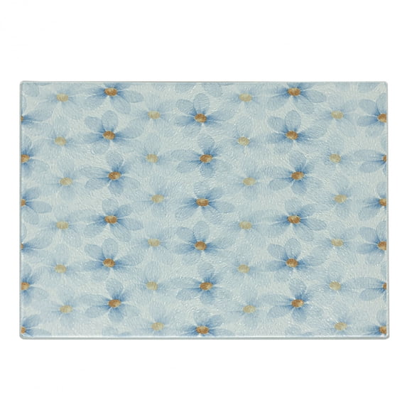 Watercolor Flower Cutting Board, Pastel Floral Pattern Print Chamomiles and Daisies Nature Art, Decorative Tempered Glass Cutting and Serving Board, Small Size, Blue Yellow White, by Ambesonne