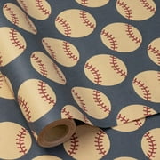RUSPEPA Baseball Wrapping PresNok Paper Roll for Men Boys Mini Roll, Vintage Sports Baseball Theme Design Navy Kraft Gift Wrap Paper for Birthday, Game Day, Sports Party, 17 Inches x 16.4 Feet