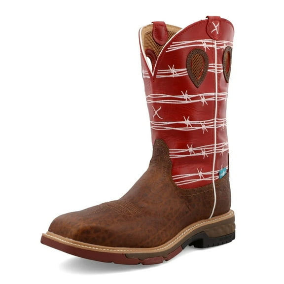 TWISTED X Adult Male 12in Western Work Boots, Color: Distressed Saddle & Ruby, Size: 11, Width: EE