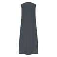 thumbnail image 6 of SMihono Women Summer Cotton Linen Sleeveless Long Dress Casual Button V Neck Beach Flowy Swing Loose Shift Sun Maxi Dresses Dark Gray S, 6 of 7