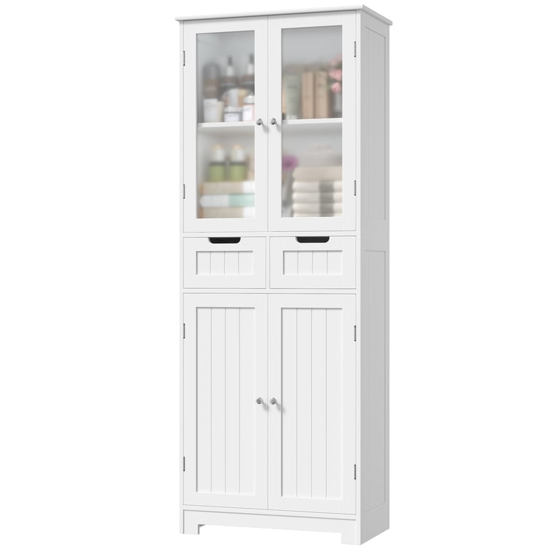 Homfa 4-Door Bathroom Cabinet with 3-Tier Shelves and Drawers, White photo 6