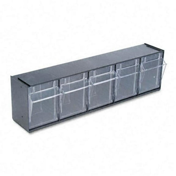 Tilt Bin Plastic Storage System with Five Bins  23-5/8 x 5-1/4 x 6-1/2  Black