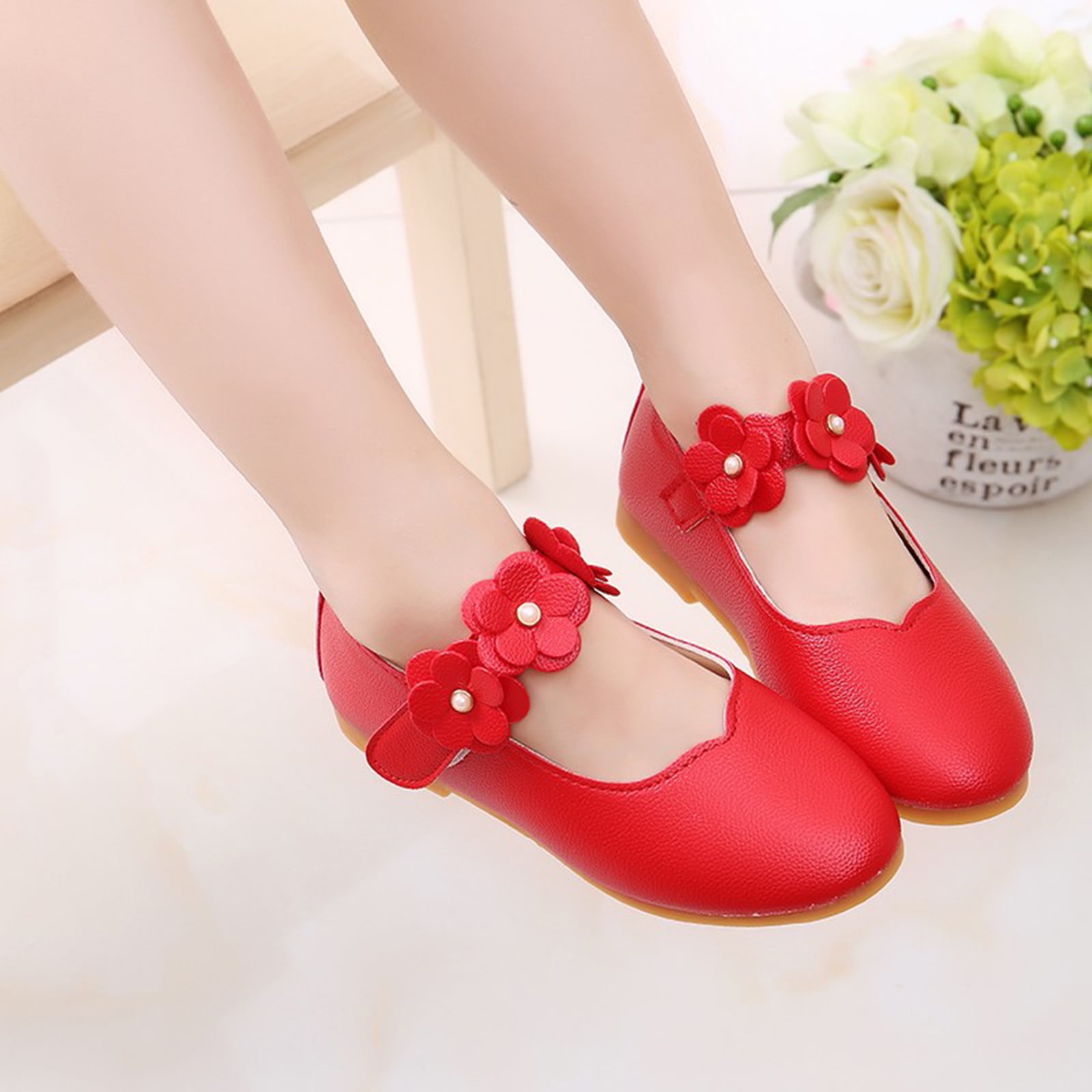 FIN86 Baby Girls Shoes Children Solid Bowknot Student Single Soft Dance Princess Shoes Single Shoes 