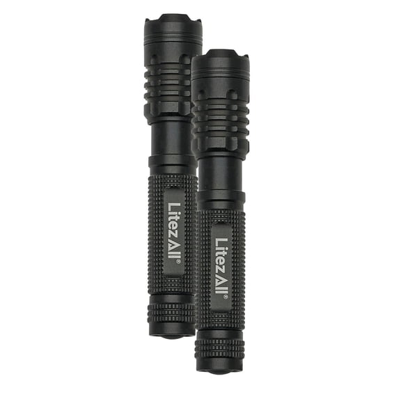 LitezAll 120-Lumen LED Tactical Flashlight, Compact Emergency Light with Adjustable Beam, 2 Pack