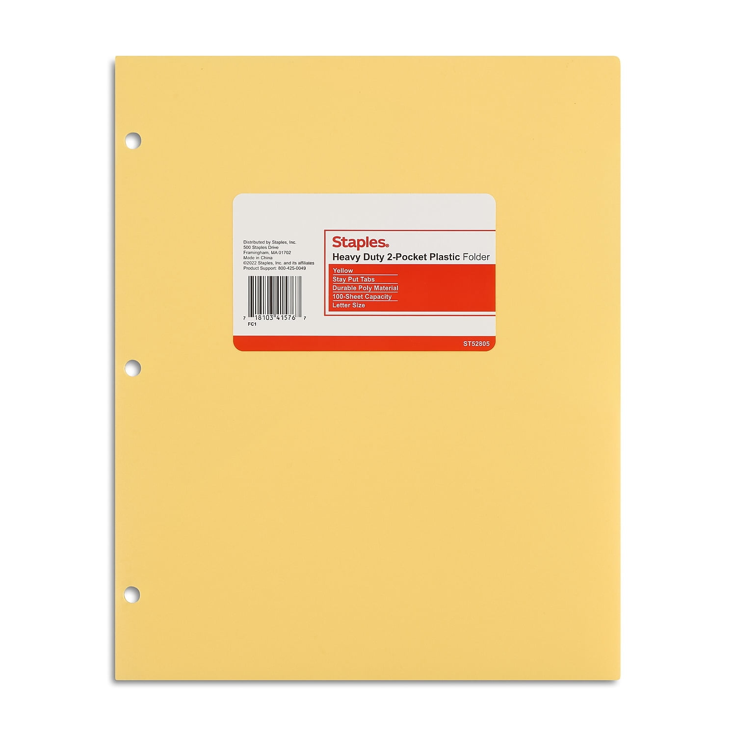 Staples 3Hole Punched 2Pocket Portfolios Yellow (52805)