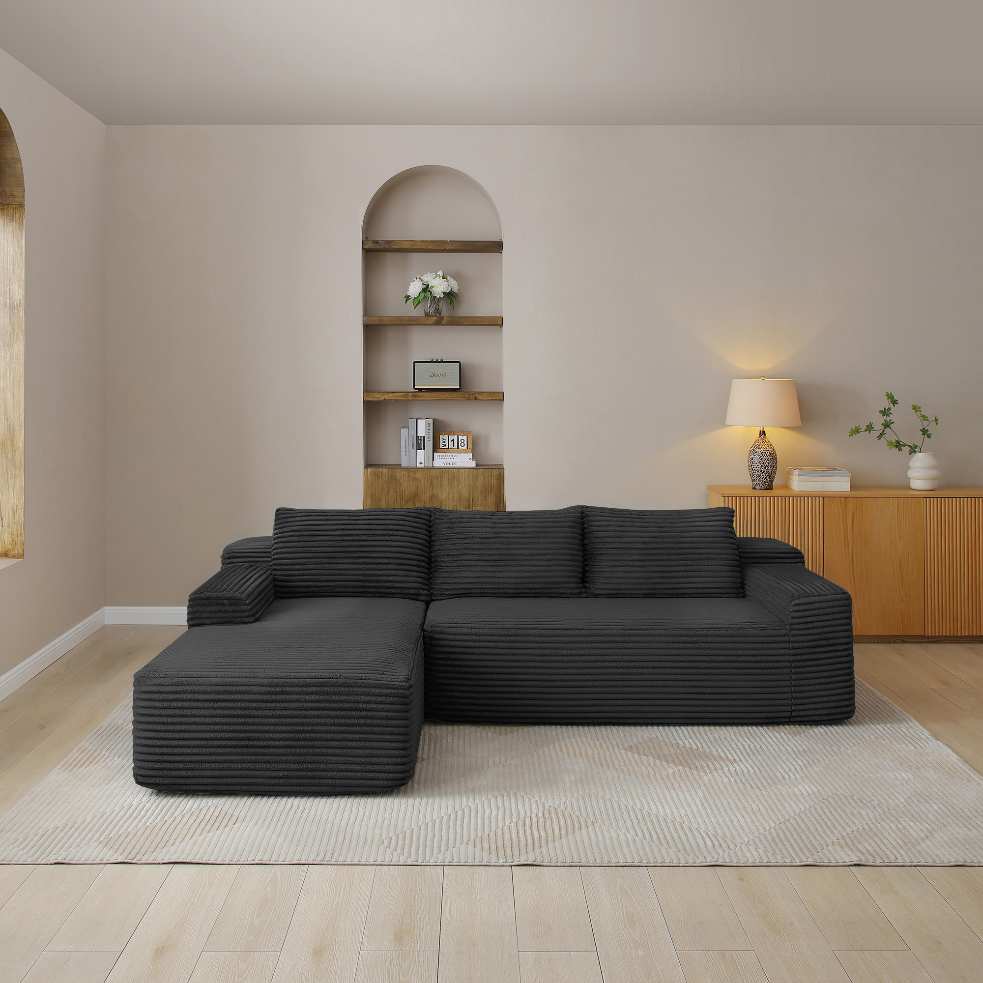HOQBN 97" Cloud Sectional Couch with Deep Seat, Modern Modular L-Shape Sofa Couch with Chaise,Upholstered Couches for Living Room Bedroom,No Assembly, Black