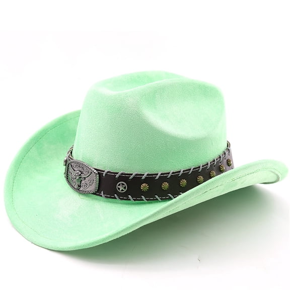 Western Style Suede Cowboy Hat, Wide Brim Adjustable Fedora, Retro Belted Hat for Men & Women, 13 Colors, One Size