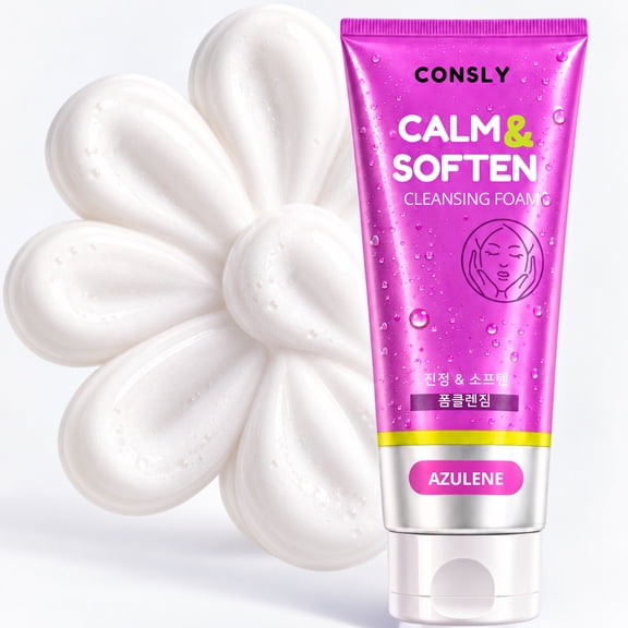 CONSLY Azulene Cleansing Foam for Sensitive Skin, K-Beauty Korean Face Wash, 4 fl oz