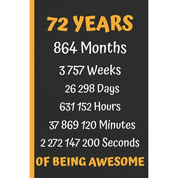 72 Years of Being Awesome : 72nd Birthday Journal/ Diary/72th Birthday Gift Notebook 72 Year Old Birthday Gift women men turning 72/ Gift for Him Her wife husband friend/Family Gift Idea/unique birthday card/greeting card idea present/6x9 Inch Black cover (Paperback)