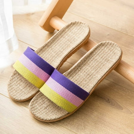 

Linen Slippers Home Couple Indoor Slippers Wooden Floor Cotton and Linen Home Non-slip Thick Sole Summer Sandals for Men and Women