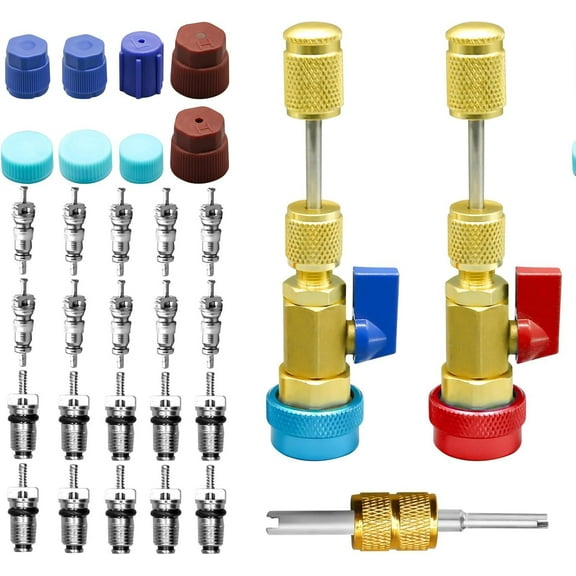 Home & Auto AC Valve Core Remover Installer Tool, High Low Pressure Ac Refrigerant Valve Core Quick Removal Tool Kit, for R134A Refrigerant Air Conditioner System (Type D)