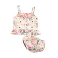 thumbnail image 3 of AURIGATE Toddler Girls Floral Strap Button Vest Tops + Shorts Outfits Set, Pink, 3-4 Years, 3 of 5