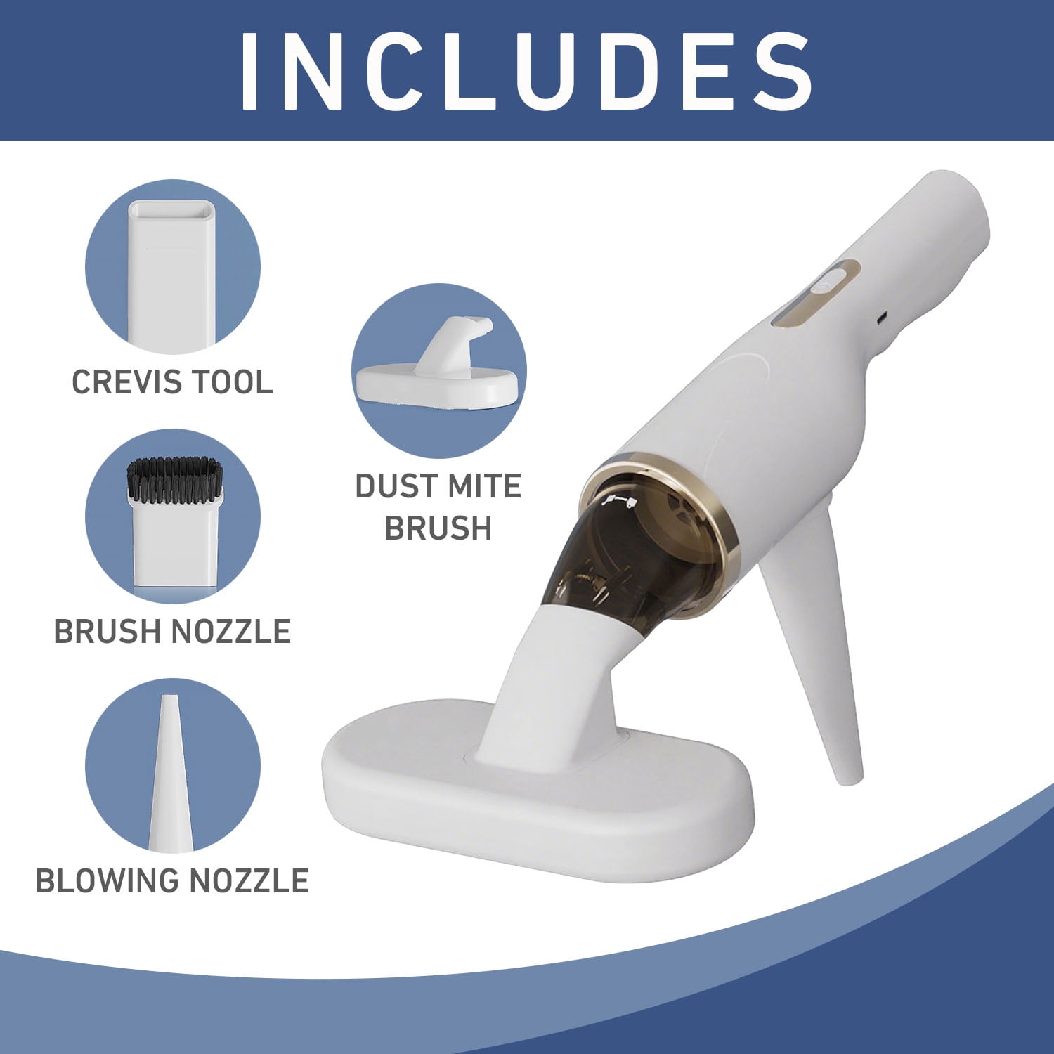 Cordless Car Vacuum Cleaner with UV Light, 2-in-1 Suction & Blower, Mini Handheld Vacuum with HEPA Filter, LED Light, USB-C Rechargeable, 4 Nozzles for Deep Cleaning Home, Sofa, Pet Hair, Keyboard