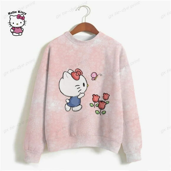 Hello Kitty Sweatshirt for Women Autumn Hoodies Oversized Harajuku Pullovers Korean Fashion Matching Long Sleeve Tops Streetwear HOEMLIN