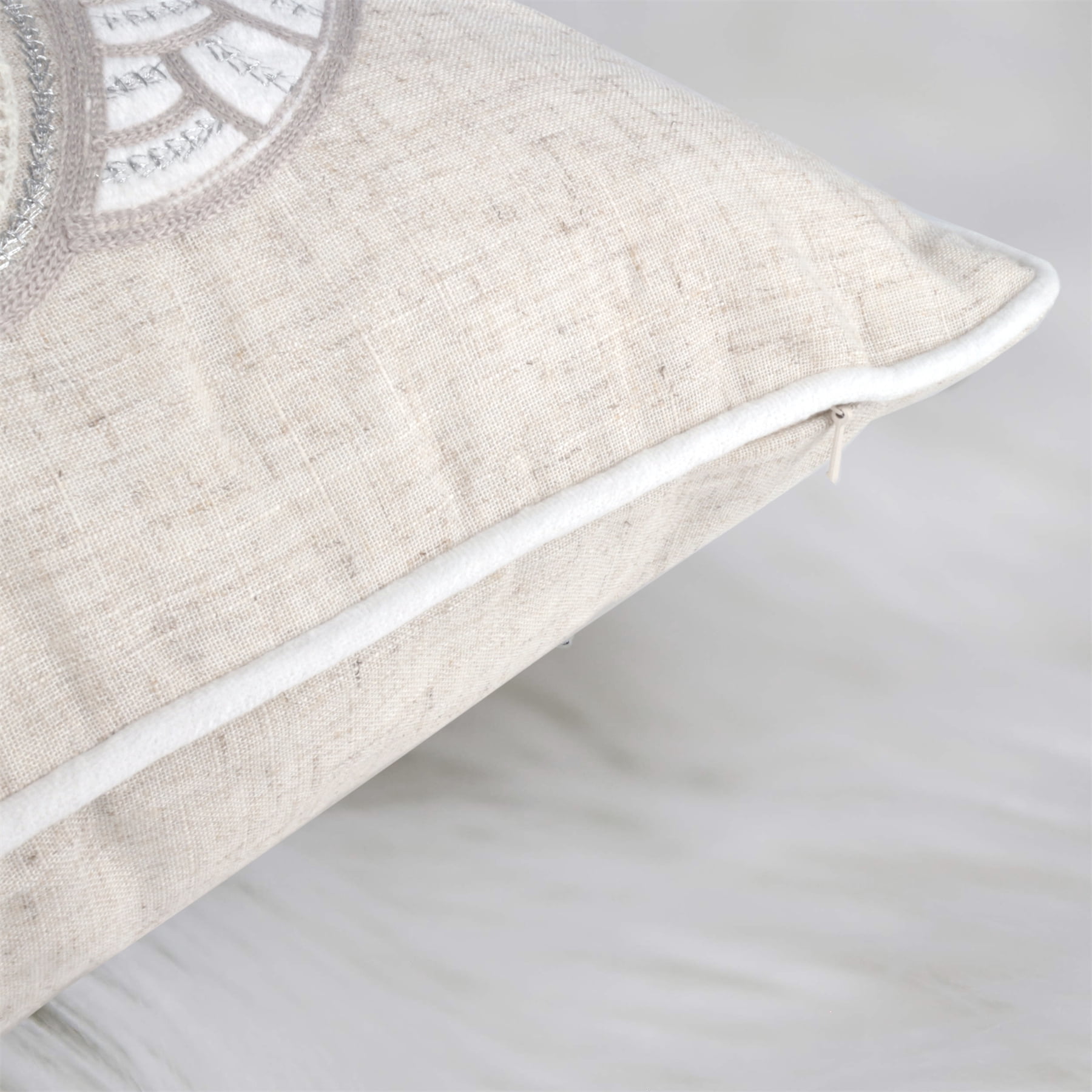 Holiday Harvest Beige Embroidered Pumpkin Graphic Polyester 20 in. x 20 in. Decorative Throw Pillow