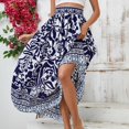 thumbnail image 4 of Womens Maxi Skirt 2025 Casual Flowy Elastic High Waist Long Skirts with Pockets Summer Beach Style Blue L, 4 of 7
