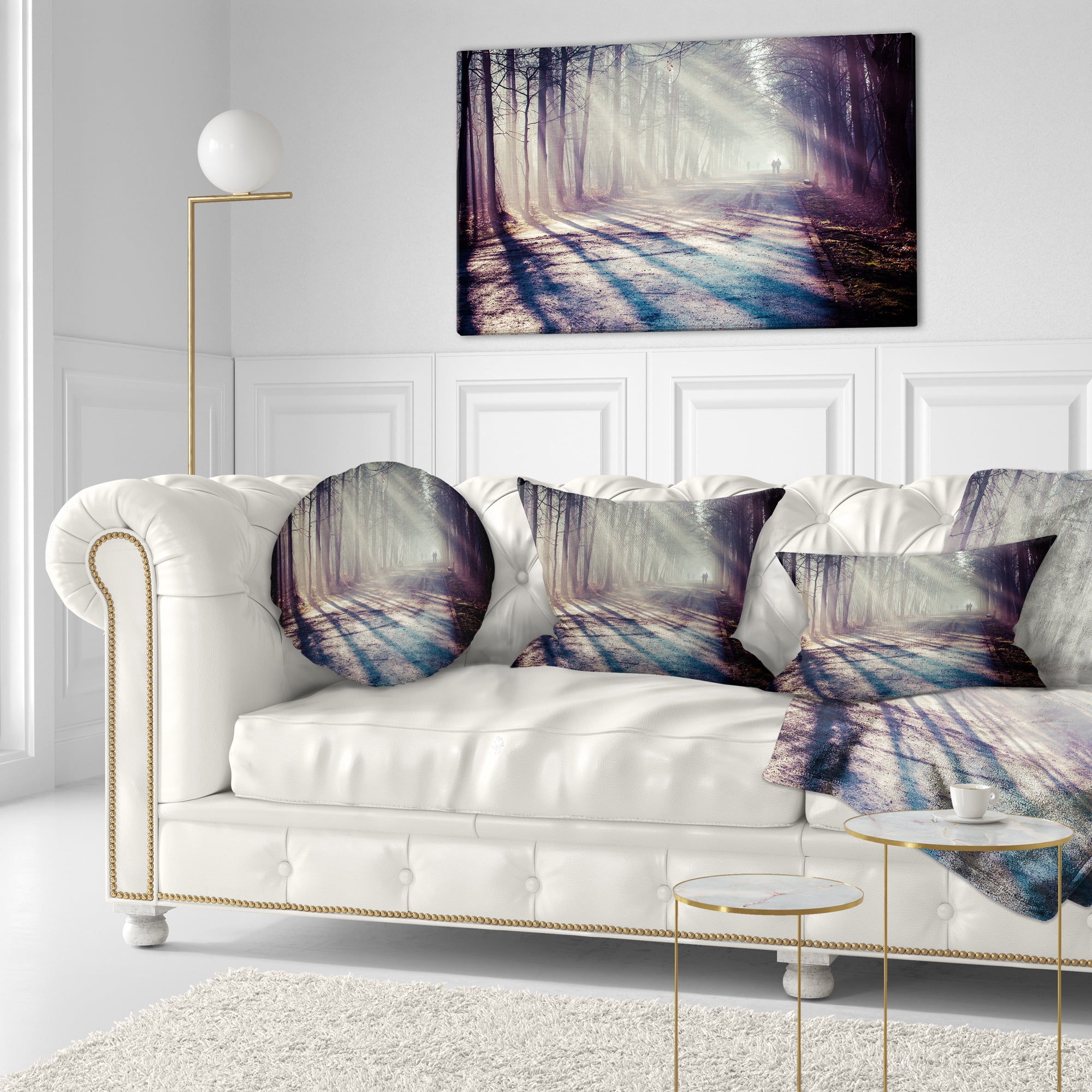 Designart Strong Sunbeams in Thick Forest - Landscape Photography Throw Pillow - 12x20