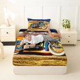 thumbnail image 4 of Castle Fairy Vintage Motorcycle Twin Sheet Sets 3pcs for Teens, Sunset Art Bedding for Bedroom, Blue Orange, 4 of 6