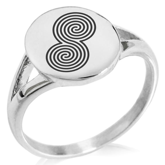 Stainless Steel Celtic Double Spiral Epona Minimalist Oval Top Polished Statement Signet Ring