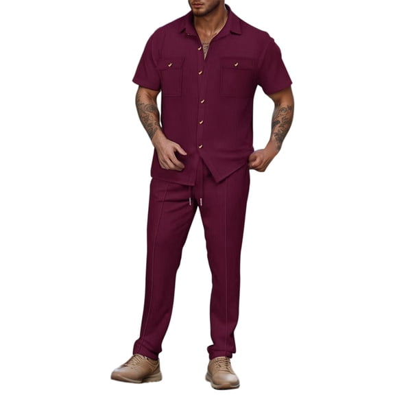 JIKNTTR Men's Polo Shirt And Shorts Set 2025 Summer Casual Fashion Button Pocket Shirt Short Sleeve Pants Suit Leisure Versatile Outfit