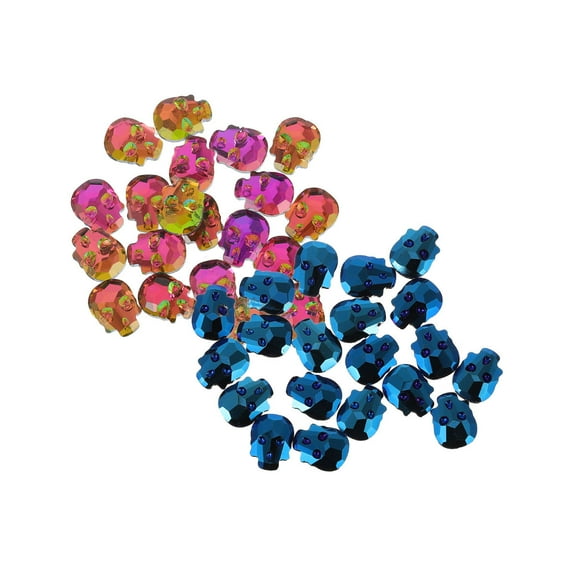 LULULION 40Pcs Skull Shape Blue Nail Rhinestone Kit 3D Self Adhesive Stickers for Nail Art Decor