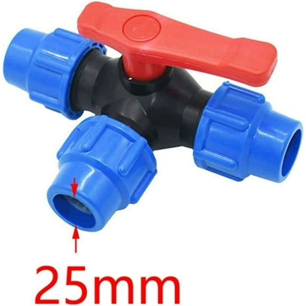 Robinet à Boisseau Sphérique,20/25/32/50/50/63mm PE Tuyau Raccord Rapide  PVC Trois Voies Robinet à Boisseau Sphérique Interrupteur Rapide T-Joint  (Taille, 25mm) 