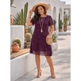 thumbnail image 2 of OYYN Women's Chiffon Layered Sheath Dress Short Sleeve Round Neck Cocktail Dress for Wedding Guest & Evening Party, 2 of 5