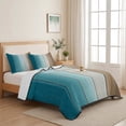 thumbnail image 5 of Twin XL Quilt Set 68''x98'', Teal Brown Ombre Lightweight Summer Bedspread Coverlet Set with 2 Pillow Shams, Vintage Country Wooden Breathable All Season Quilt Bedding for Dorm/Guest Room, 5 of 9