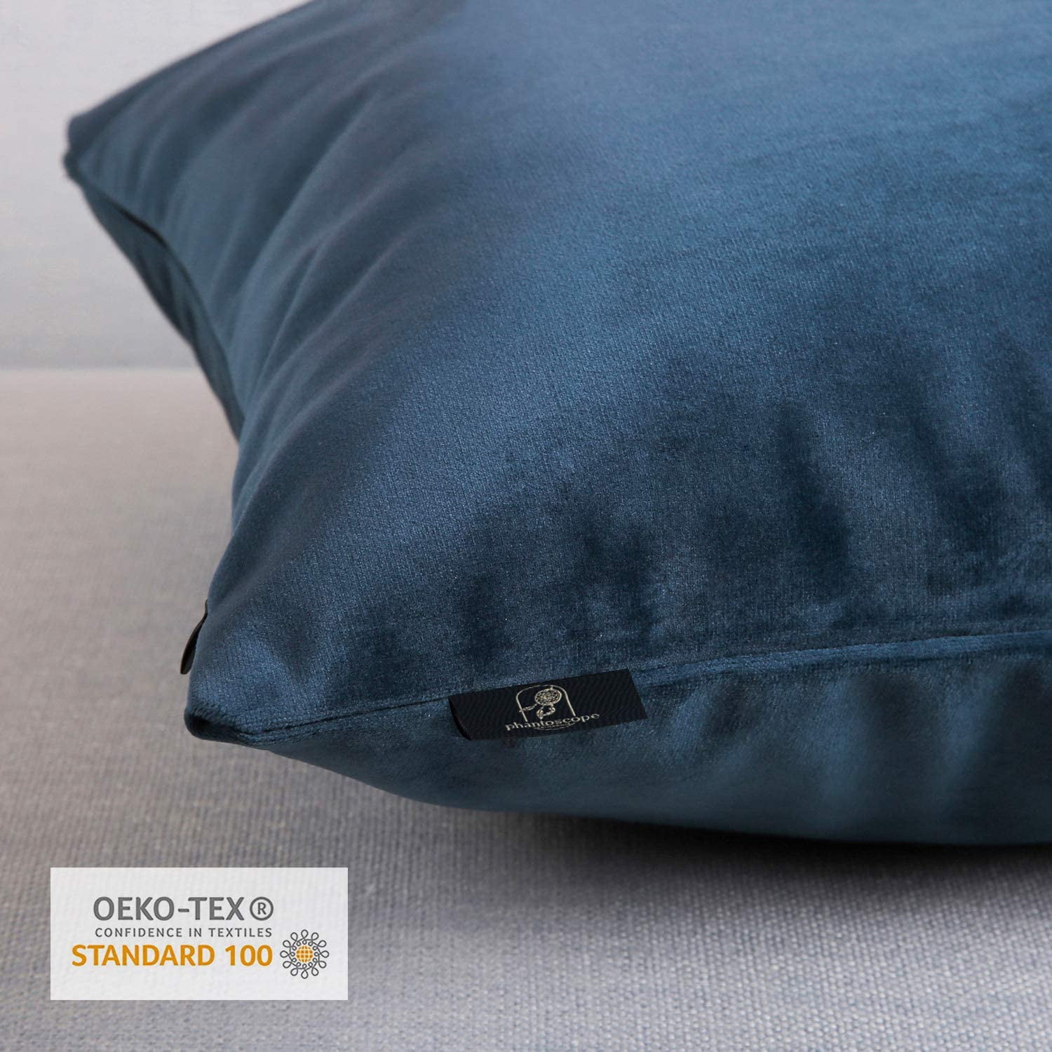 Phantoscope Soft Solid Square Velvet Decorative Throw Pillow for Couch and Sofa, 20" x 20", Mazarine, 2 Pack