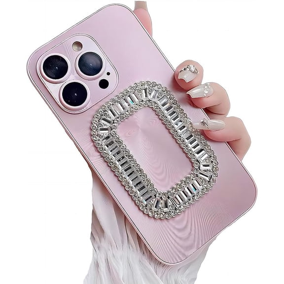 for iPhone Case,Luxury ElectroPlated with  Crystal Diamend Rhinestone Sparkle Sparkly Silicone Camera Lens Protection Soft Shockproof Phone Case (Pink,iPhone 11 Pro Max)