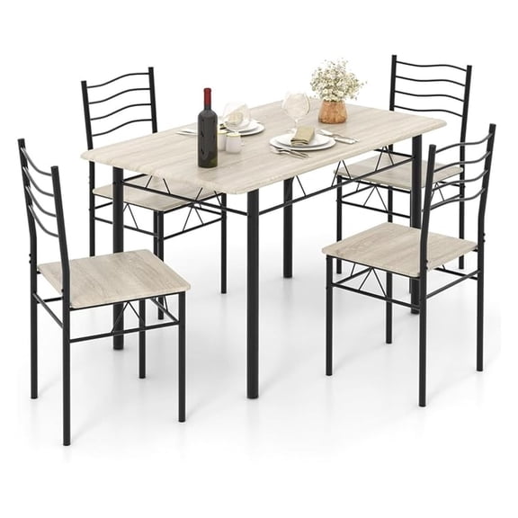 47-inches Dining Table Set for 4, Rectangular Kitchen Table with 4 Dining Chairs, Metal Frame, 5-Piece Space-Saving Dinette Set for Small Space, Dinner, Breakfast Nook, Apartment