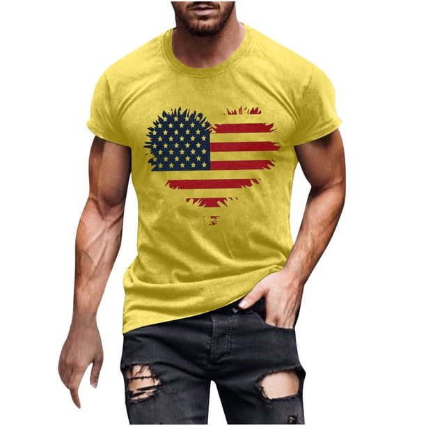 Mens Casual Manga Corta Botón Abajo Camisetas Estados Unidos Bandera Impresión Cuello Redondo Suéter Camiseta, Poliéster Casual Uso Diario para Hombres