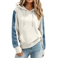 thumbnail image 4 of Perfectbot Women's Drawstring Hoodie, Relaxed Patchwork Sleeve Pullover Sweatshirt with Kangaroo Pocket, 4 of 6