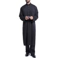 thumbnail image 4 of DondPO Chemises à Manches Longues pour Hommes Robe Décontractée Musulmane Arabe Col Moyen Couleur Unie Robe à Manches Longues Chemises pour Hommes Hauts Noirs 3TG, 4 of 5