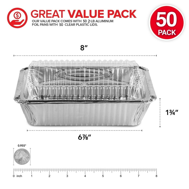 Stock Your Home 1 Lb Small Aluminum Pans with Lids (50 Pack) Foil Pans +  Clear Plastic Lids, Disposable Cookware, Takeout Trays with Lids - To Go