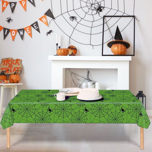 Mantel desechable de Halloween verde, impermeable, decoración de fiesta