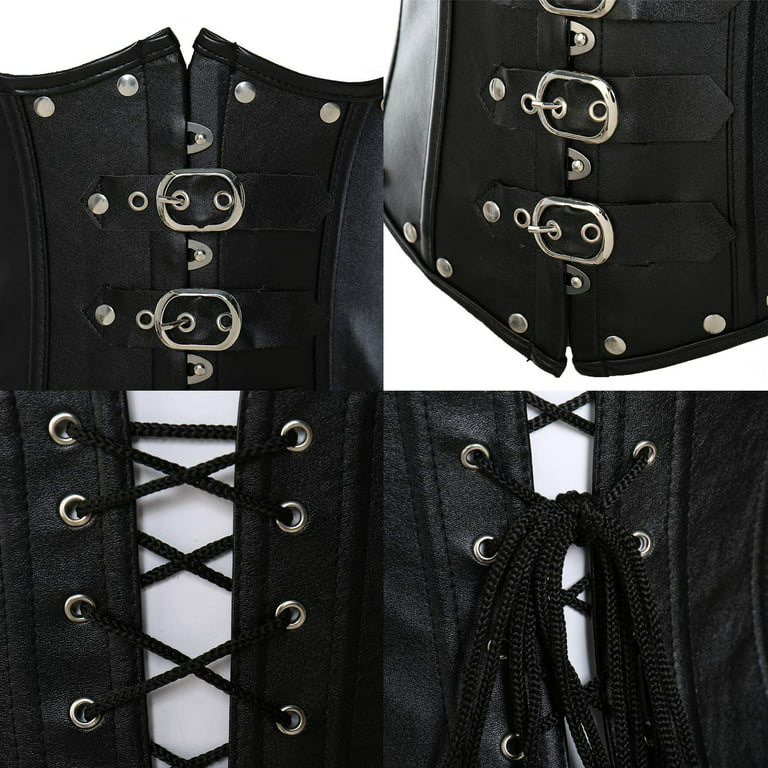 VASLANDA Womens Sexy PU Steampunk Corset Faux Leather Buckle Zipper Bustier  Top Plus Size 