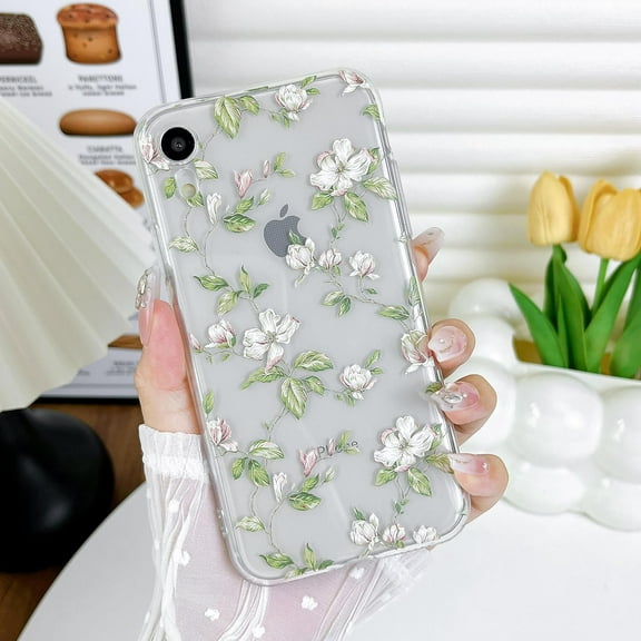 Compatible with iPhone XR Case for Girls Women, Floral Flower Pattern Design Silicone Case, Slim Shockproof TPU Protective Bumper Case Cover for iPhone XR 6.1 inch,Clear