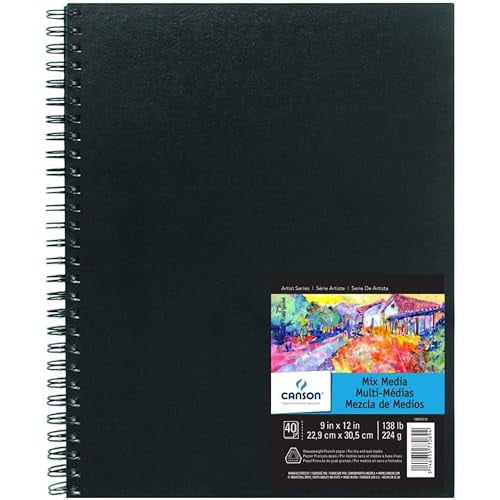 Canson Mix Media Art Book, Heavyweight French Paper, Double Sided Fine and Medium Texture, Side Wire Bound, 138 Pound, 9 x 12 Inch, 40 Sheets
